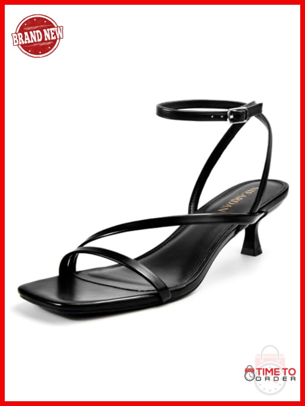 Kitten Heel Sandals Square Open Toe Ankle Buckle Faux Leather Women's Dress